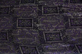 1920s Metallic Lamé Fabric, 1.7 Yards, Antique Skirt Piece, Silk, Art Deco Print in Purple and Gold,