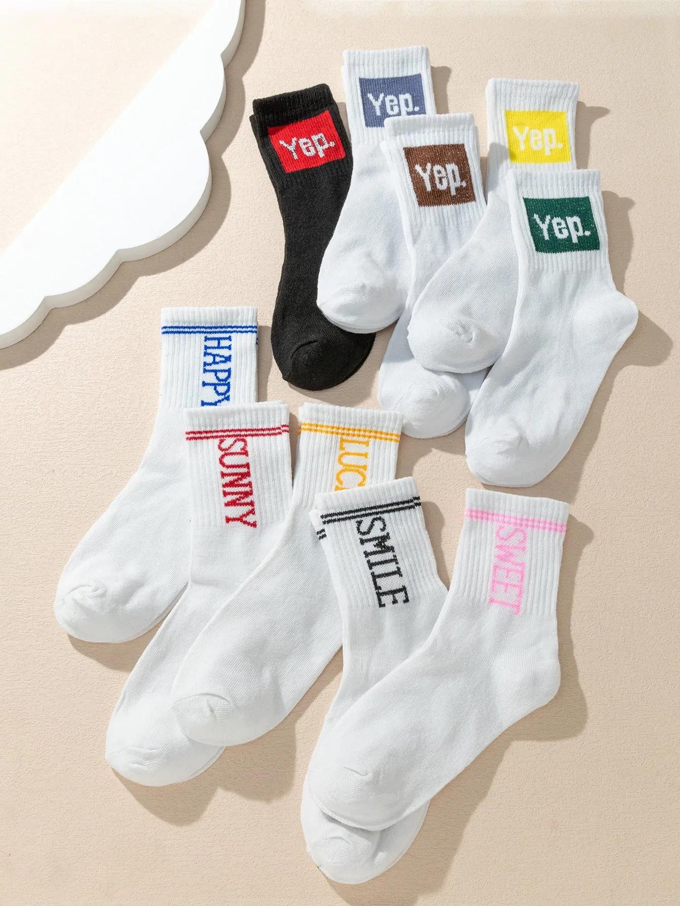 10pairs Letter Graphic Crew Socks