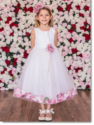 160 C White Sequin Top Petal Flower Girl Dress 2 of 2