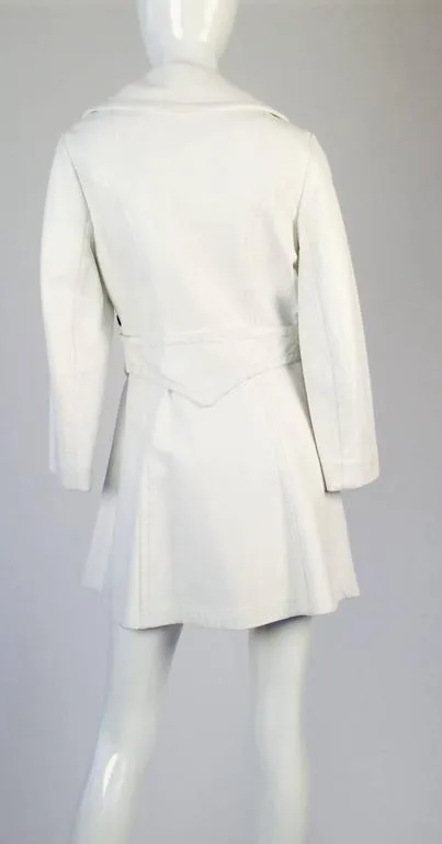 1960s Mod White Leather Trench Coat