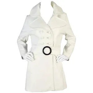 1960s Mod White Leather Trench Coat