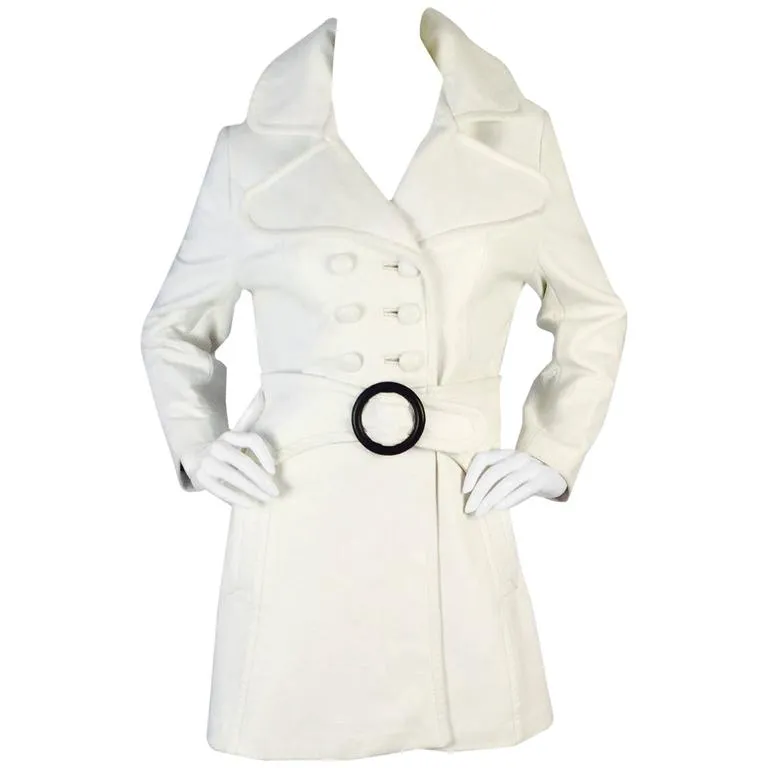 1960s Mod White Leather Trench Coat