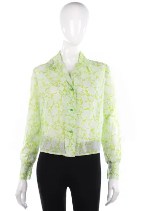 1970s vintage cotton lime green floral blouse size M/L