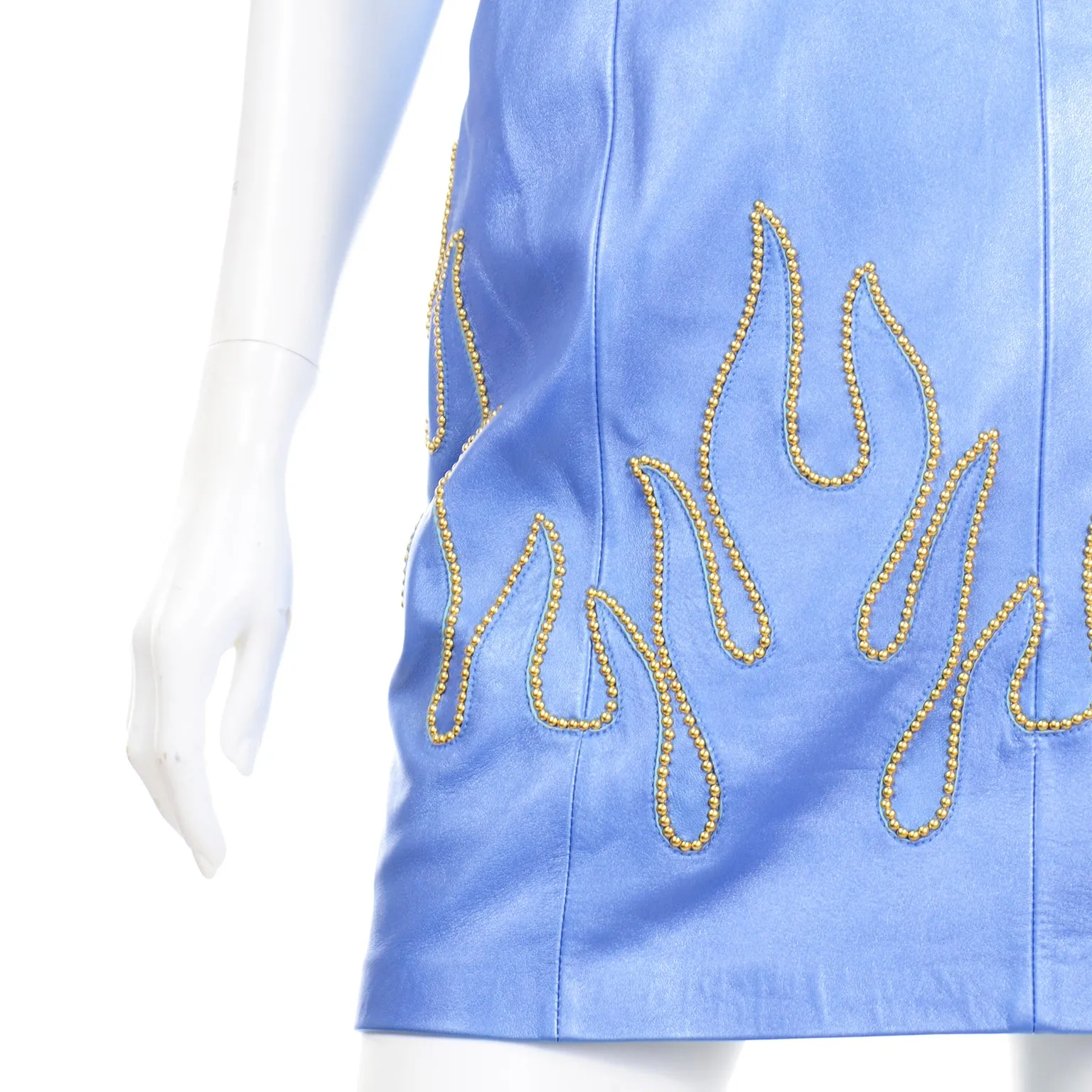 1990s Michael Hoban North Beach Leather Blue Flame Stud Dress & Jacket