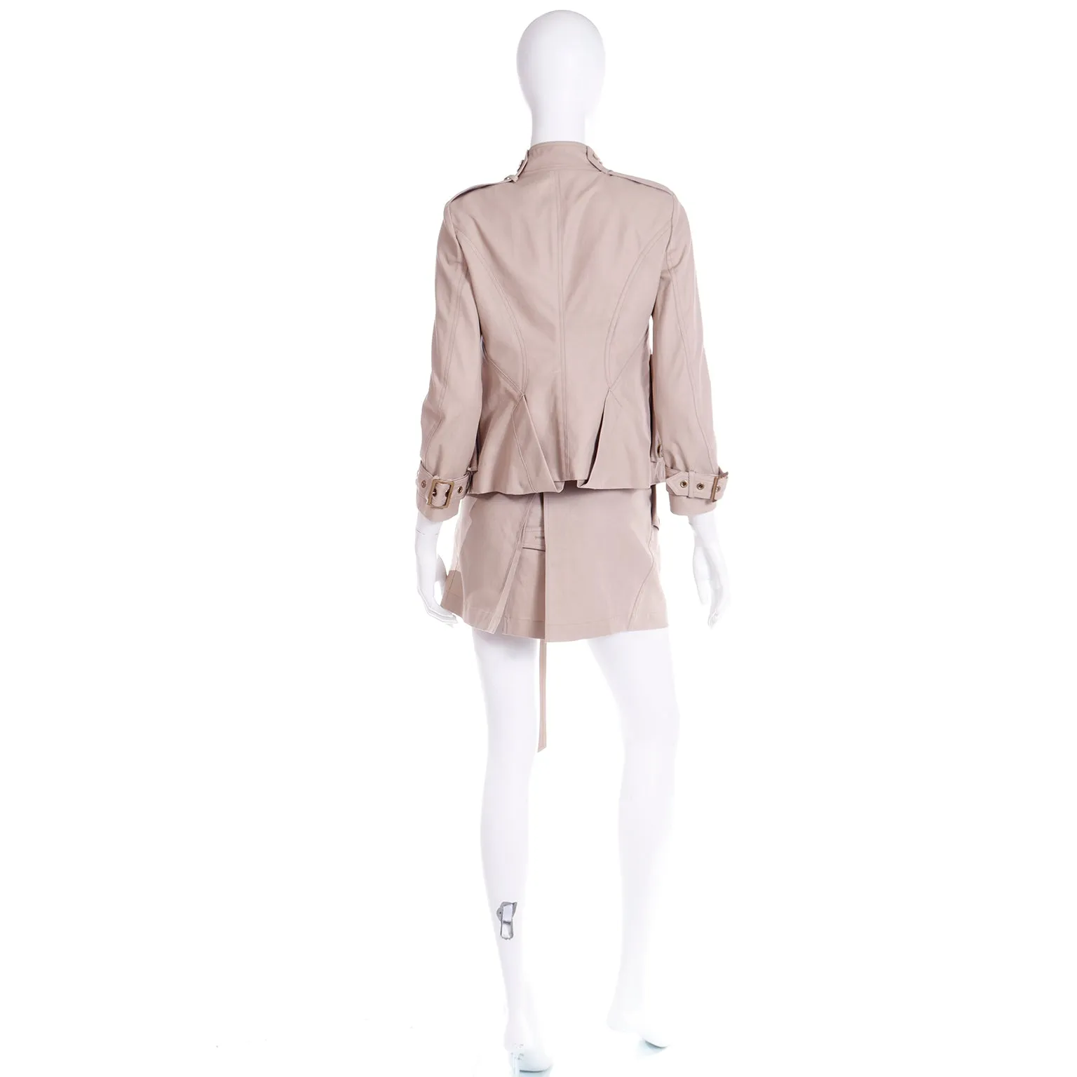 1990s Salvatore Ferragamo Vintage Skirt & Jacket Tan Suit Outfit w Belt