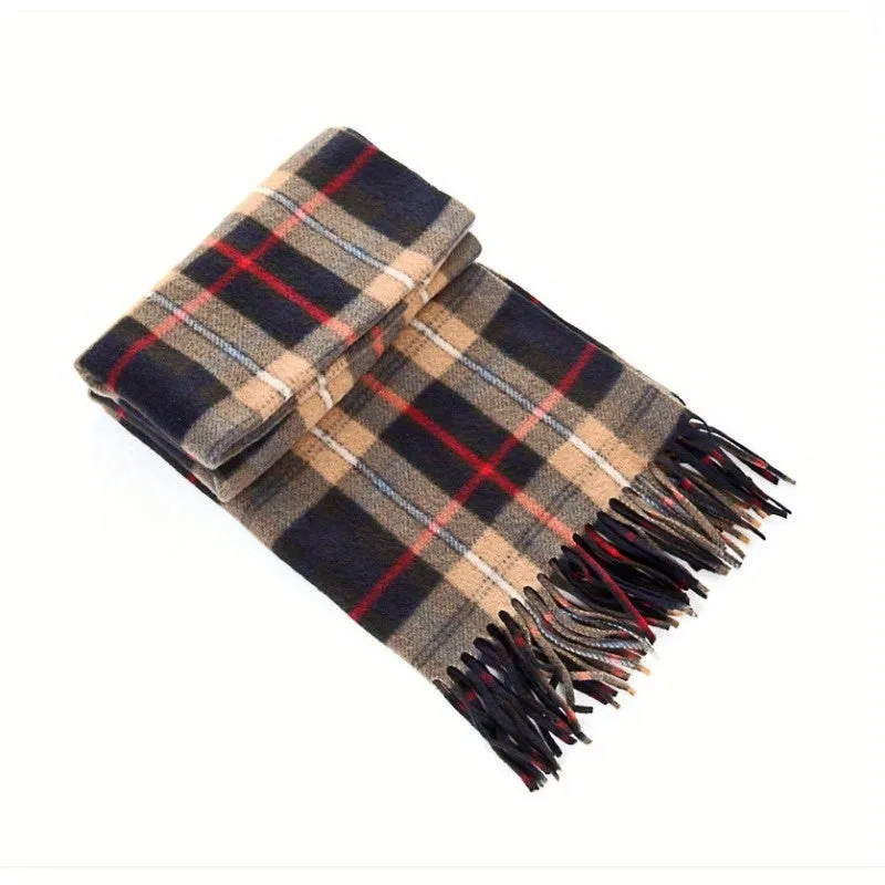 1pc British Plaid Couple Autumn And Winter Double-sided Fleece Neckwear, All-match Neckwear Tassel Plaid Warm Scarf For Men And Women