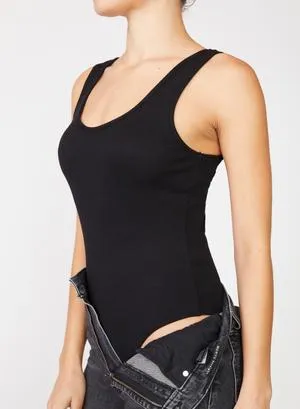 2x1 Rib Double Scoop Bodysuit, Black