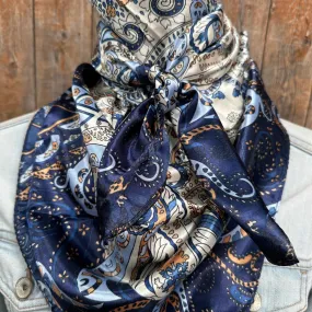 35X35" Blue, Cream and Tan Paisley Wild Rag