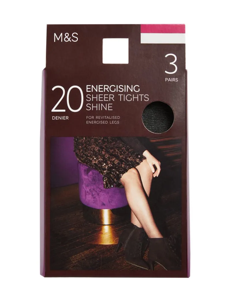 3pk 20 Denier Energising Sheer Tights