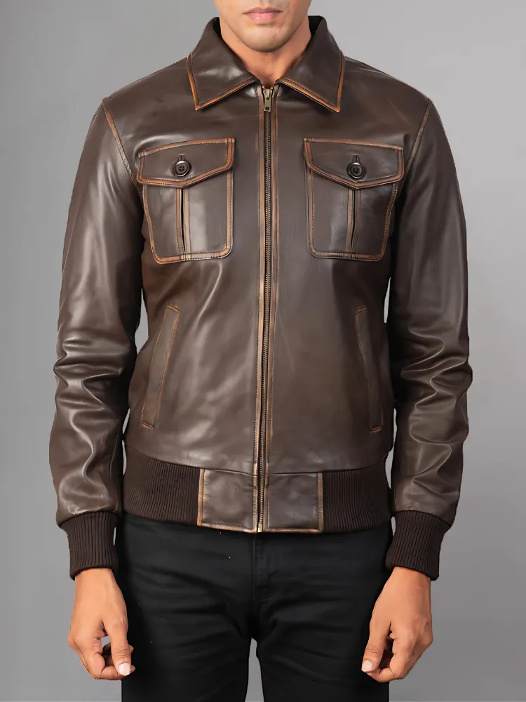 Aaron Leather Black Bomber Jacket