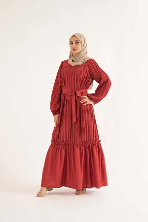 Aayat Pleat Maxi Dress - Ruby Red