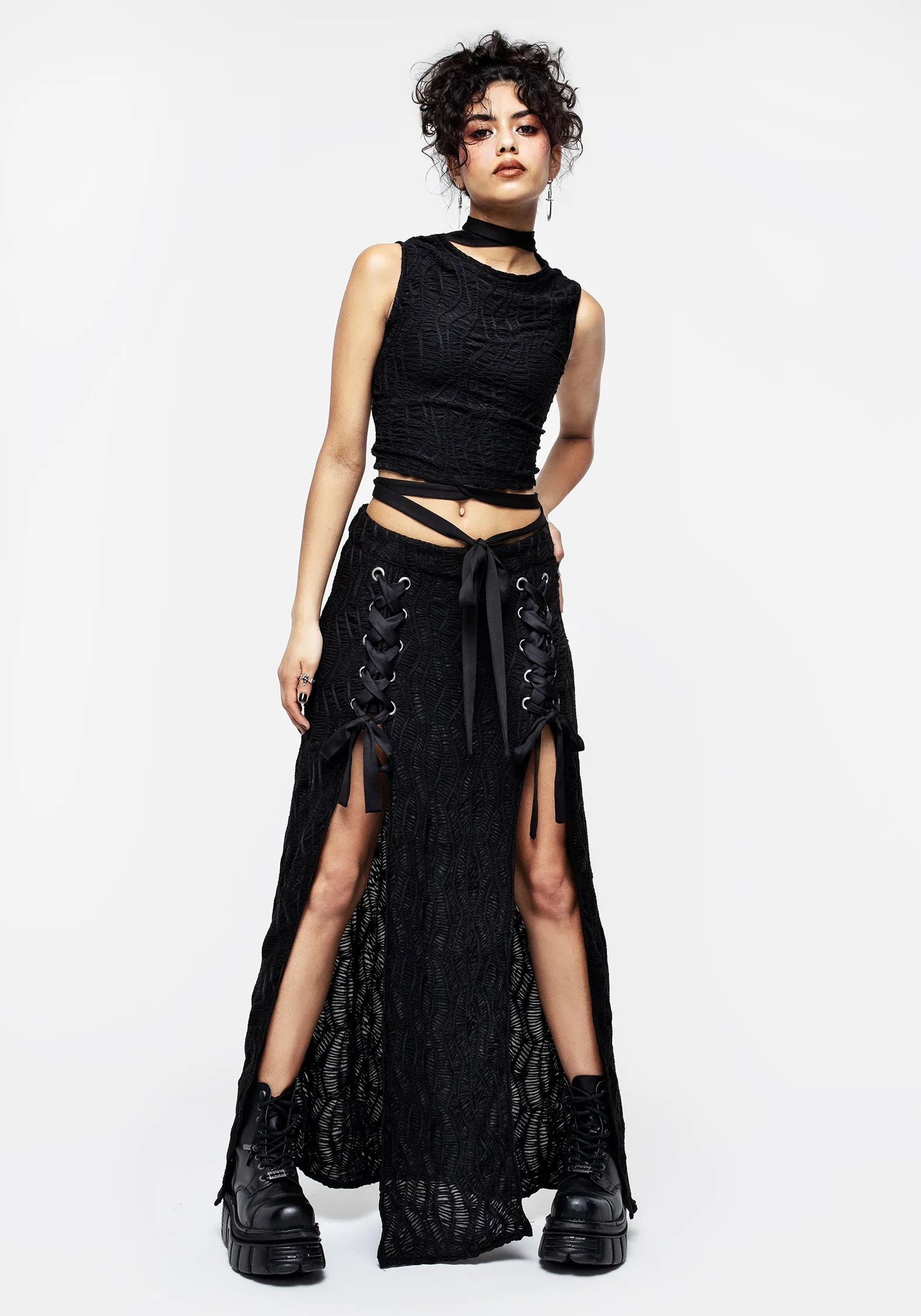 Agitate Textured Jersey Split Maxi Skirt