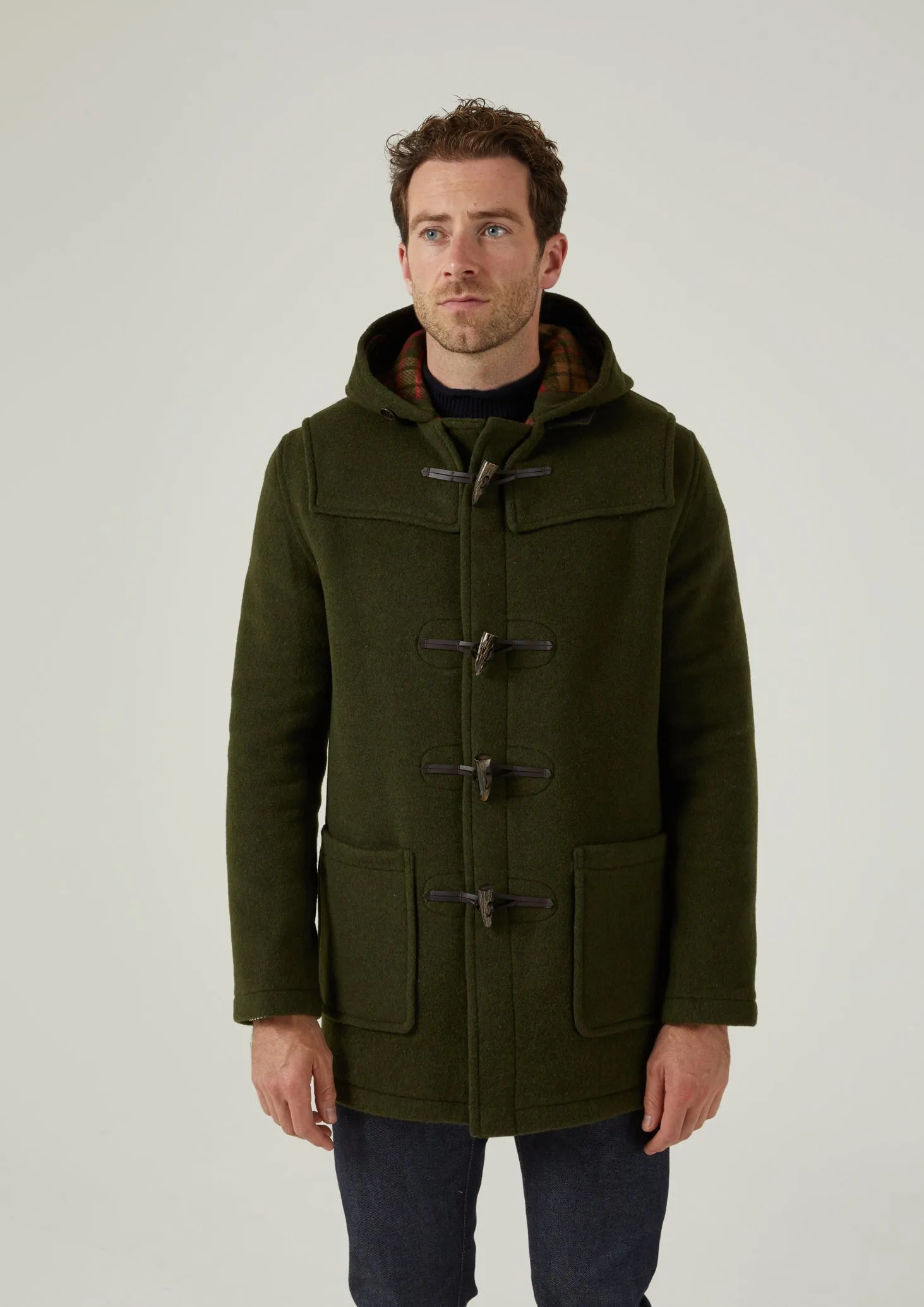 Alcombey Check Back Duffle Coat In Loden