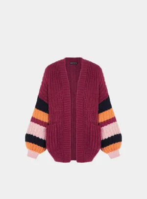 Allie Chunky Stripe Sleeve Cardigan - Berry