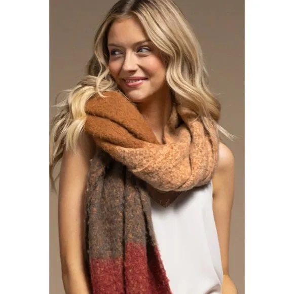 Almond Plush Wide Stripe Oblong Scarf Winter Women's Casual Knit Extra Long