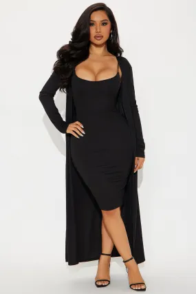 Always On Time Midi Dress Set - Black