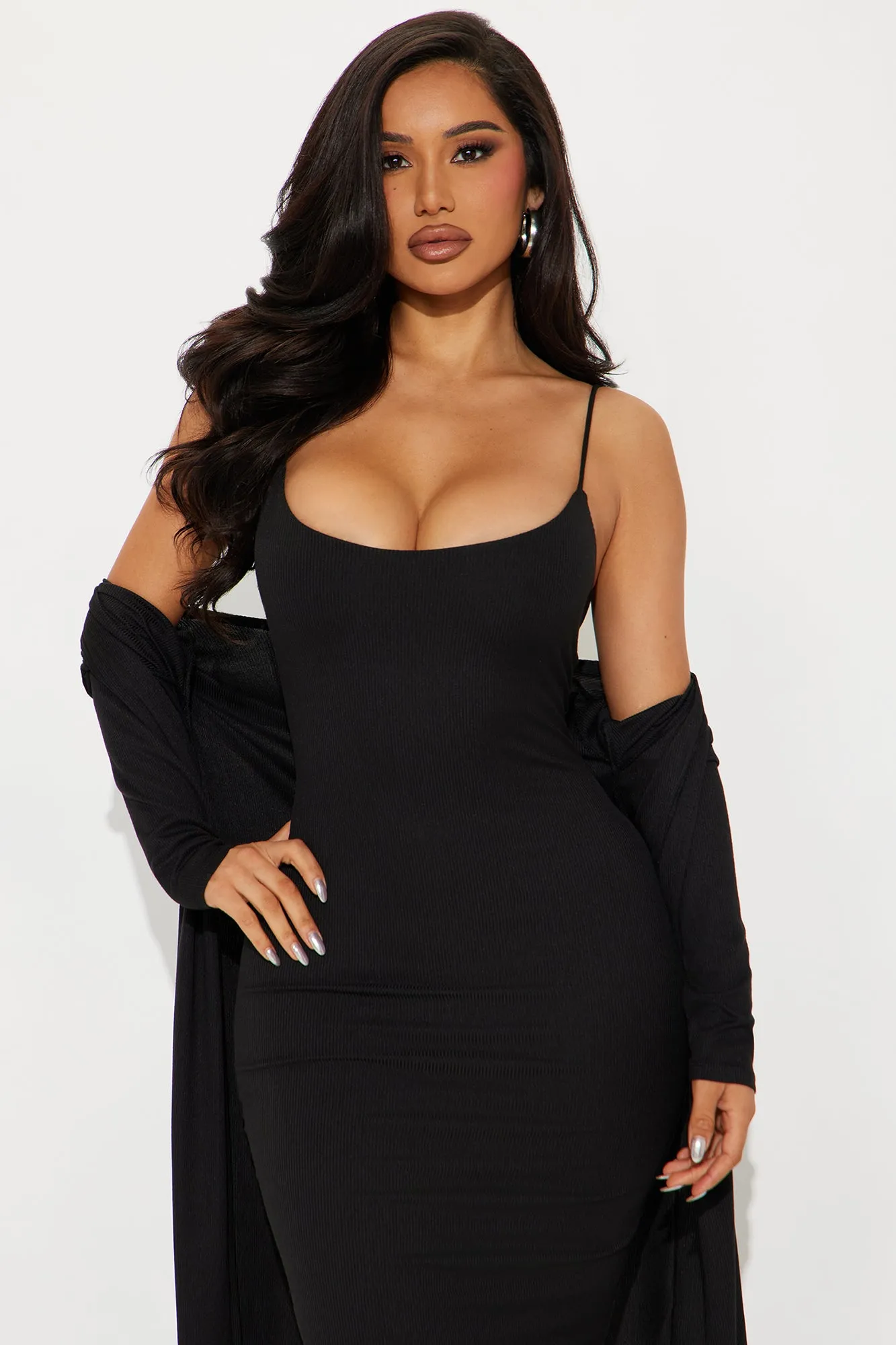 Always On Time Midi Dress Set - Black