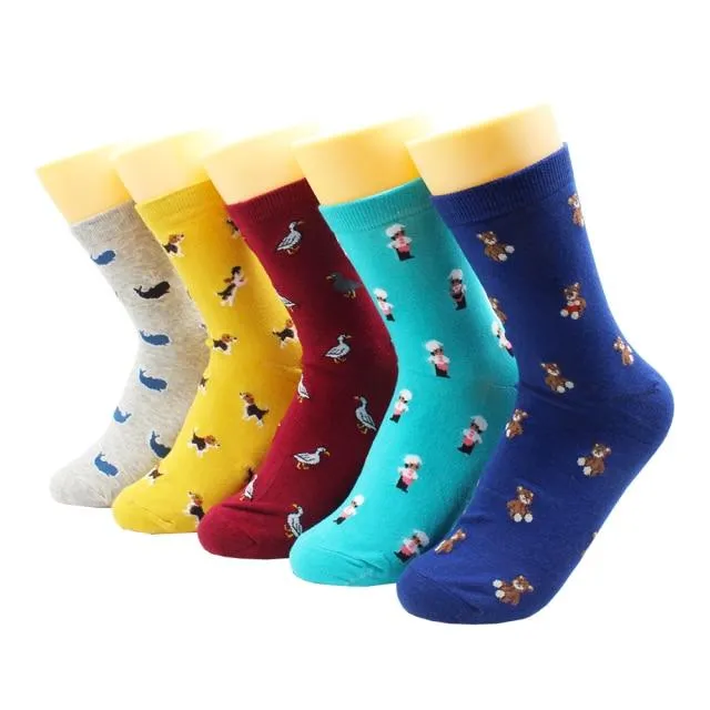 Animal Print Women Socks Cute Cartoon Cat Dog Duck Girl Socks