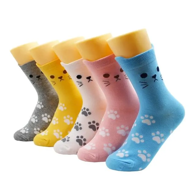 Animal Print Women Socks Cute Cartoon Cat Dog Duck Girl Socks