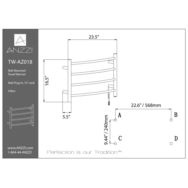 ANZZI Glow 4-Bar Stainless Steel Wall Mounted Towel Warmer