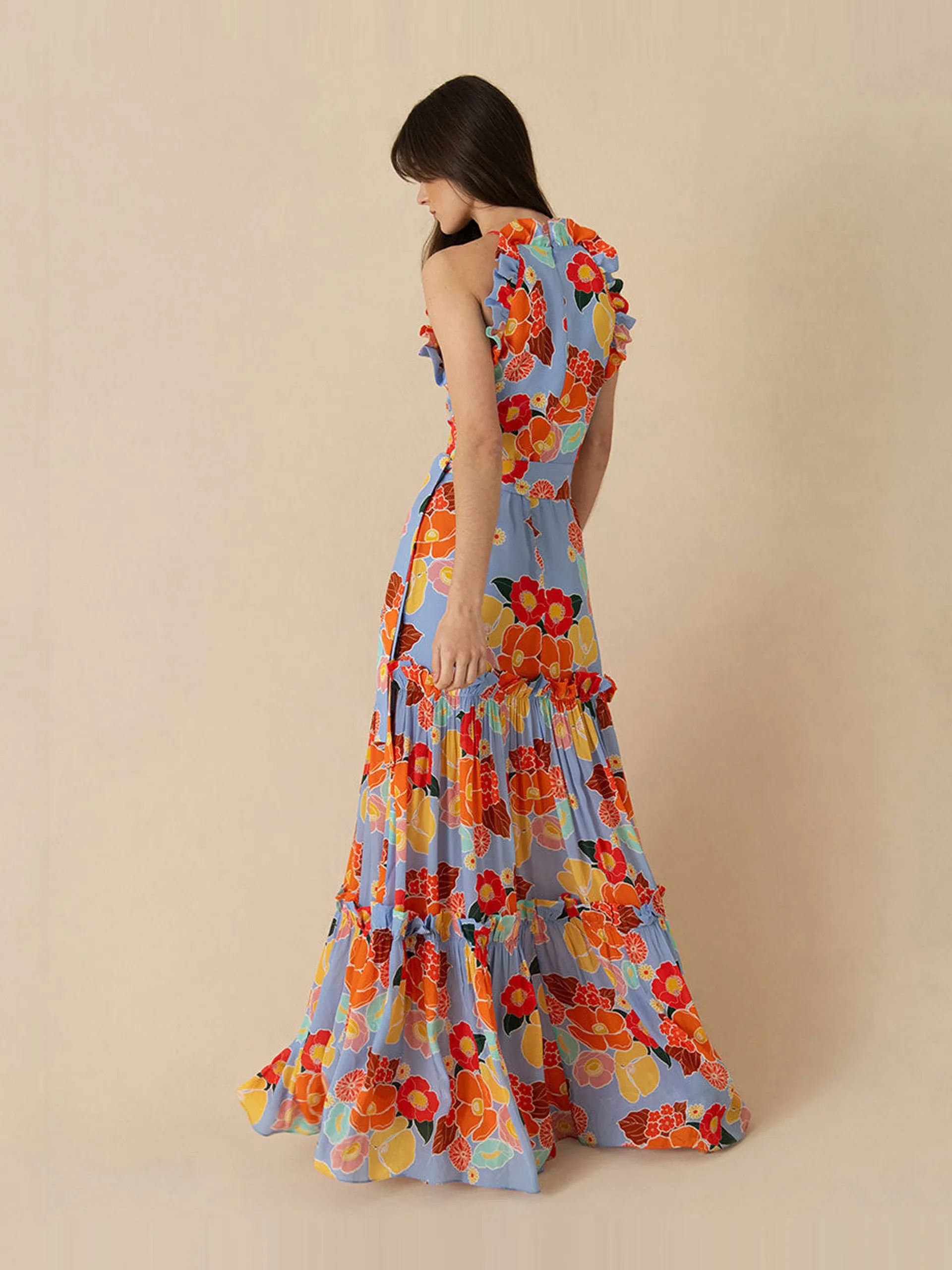 Astro flower blue Tatiana crepe maxi dress