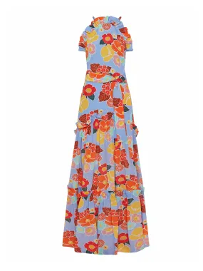 Astro flower blue Tatiana crepe maxi dress