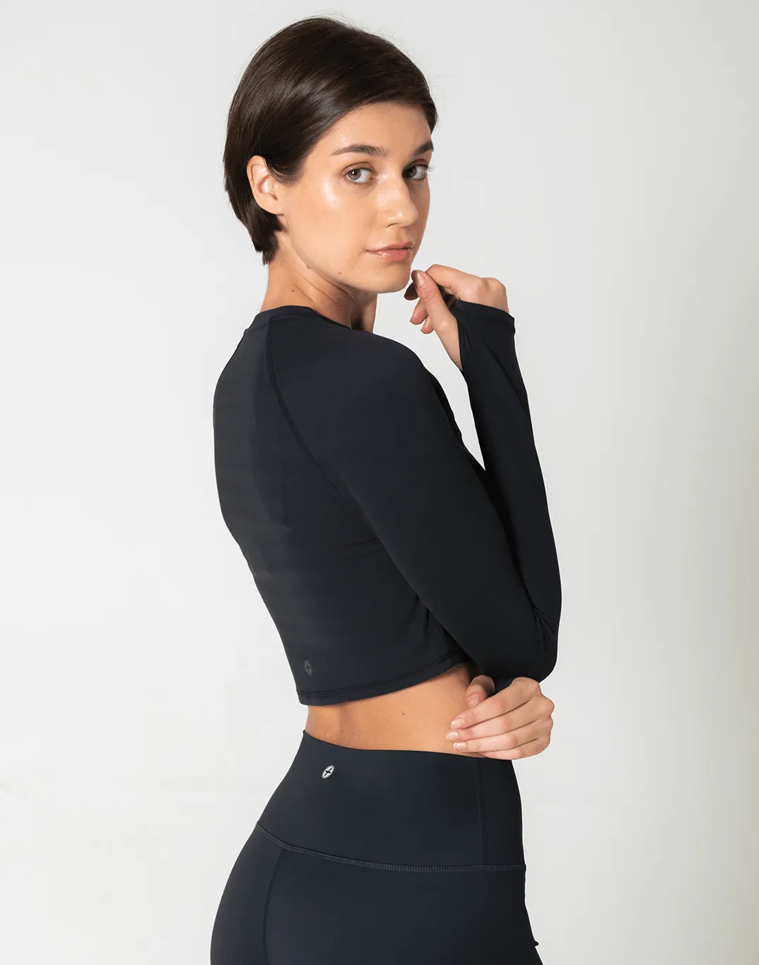 Aurora Long Sleeve Crop Tee in Black