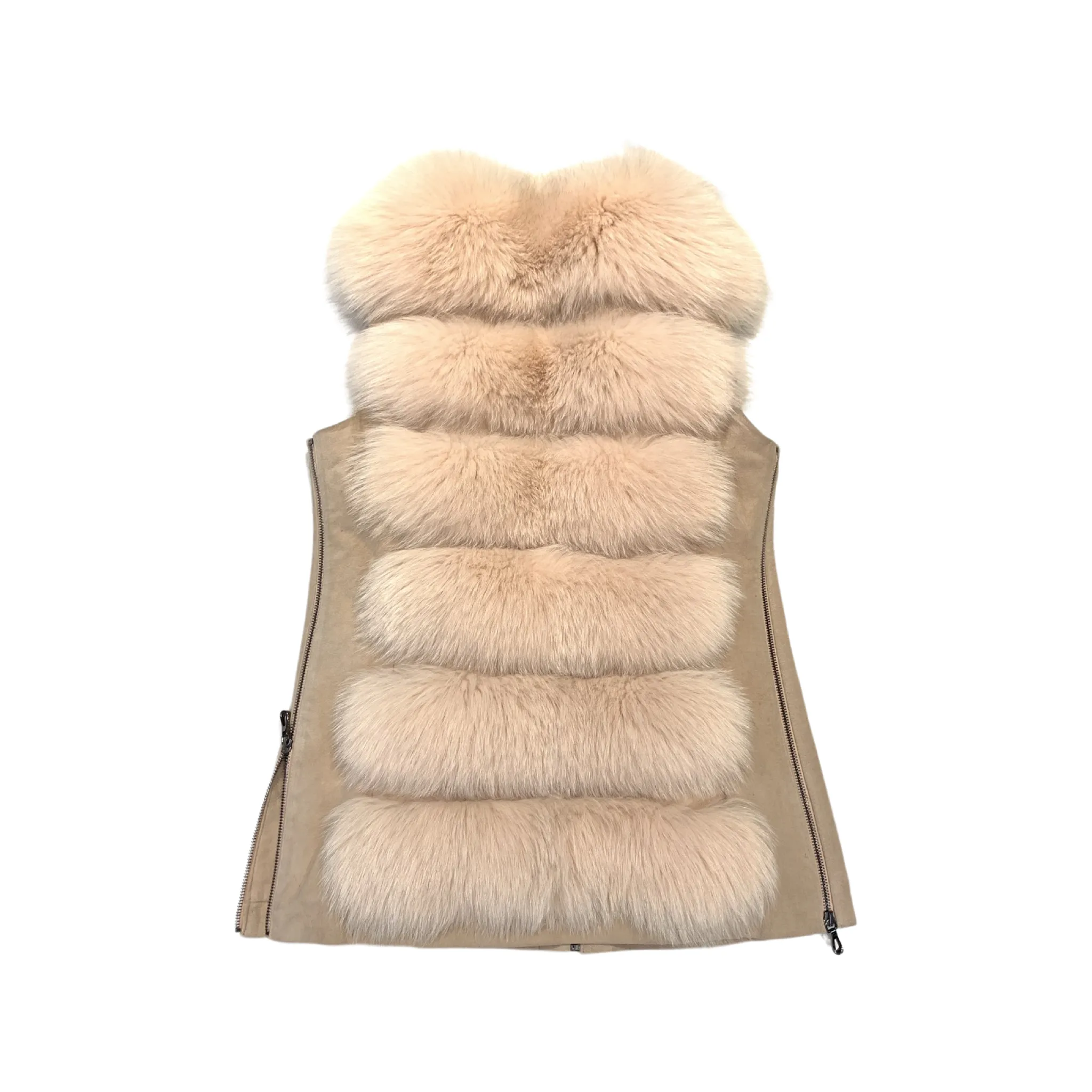 Barya NewYork Ladies Peach Fox Fur Suede Zipper Vest