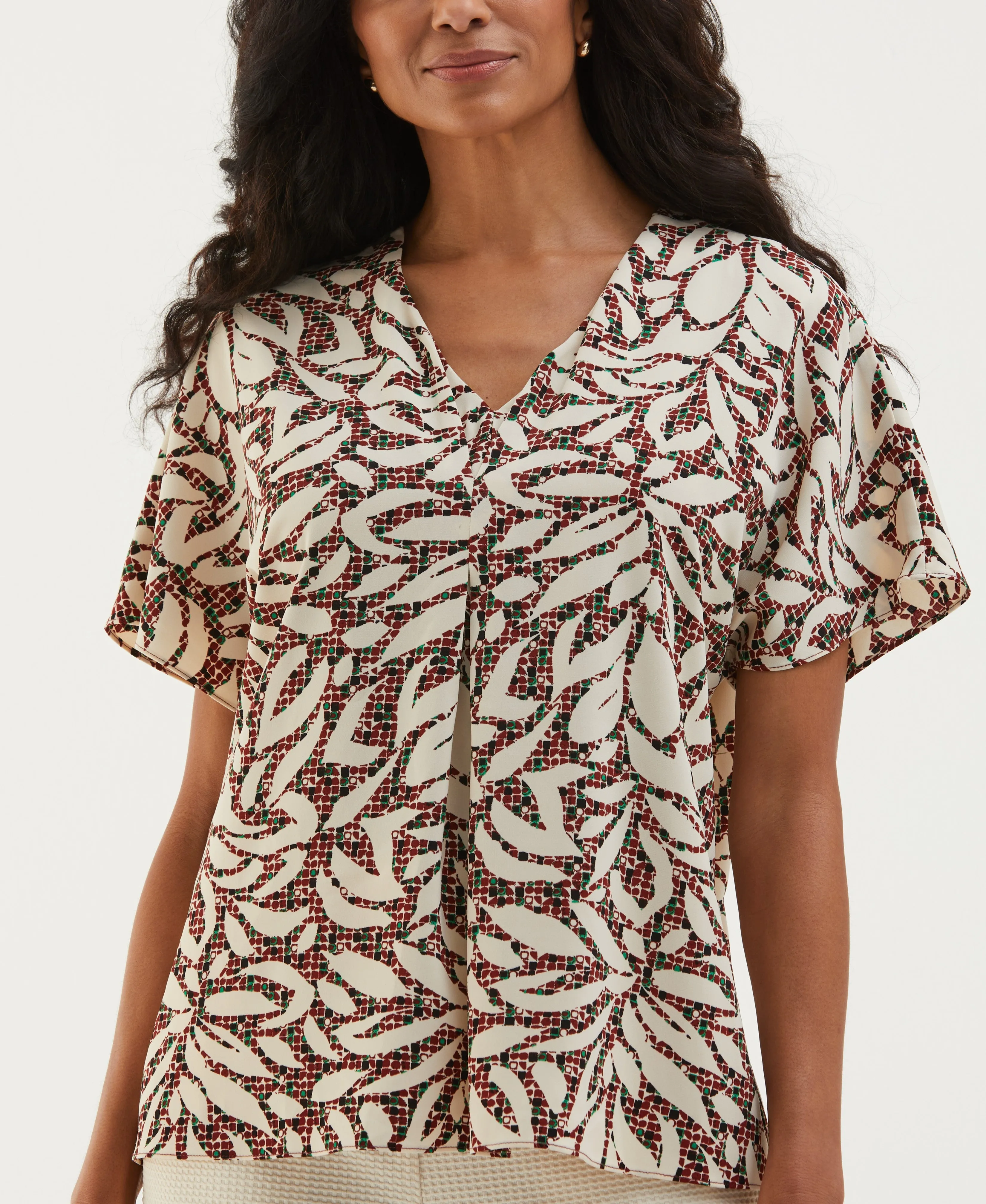 Beach Geo Print Layered Dolman Sleeve Blouse