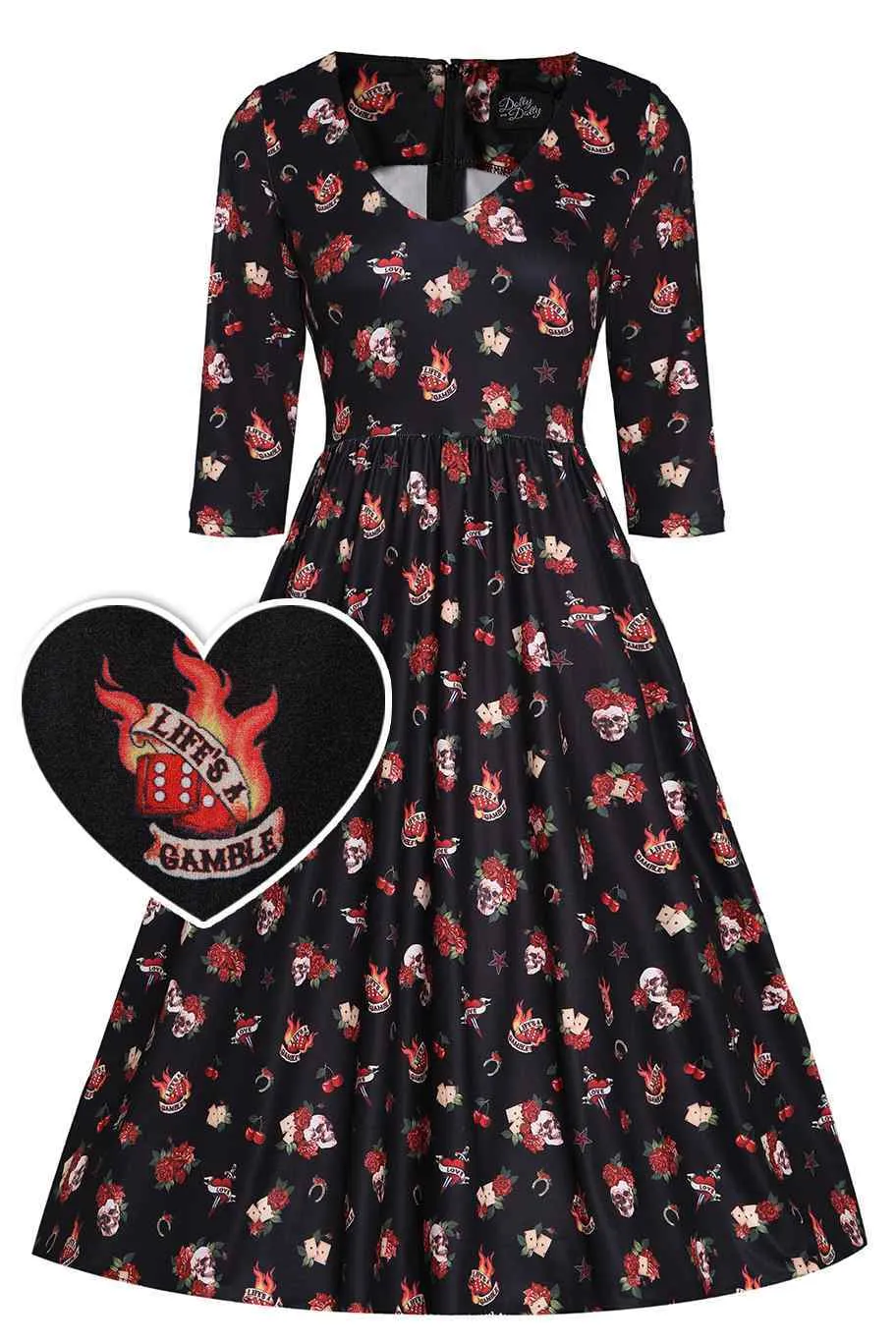 Billie Black Rockabilly Skull & Rose Dress