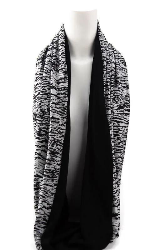 Black and Silvery White Bark Print Infinity Scarf