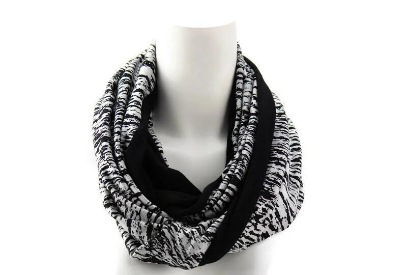 Black and Silvery White Bark Print Infinity Scarf