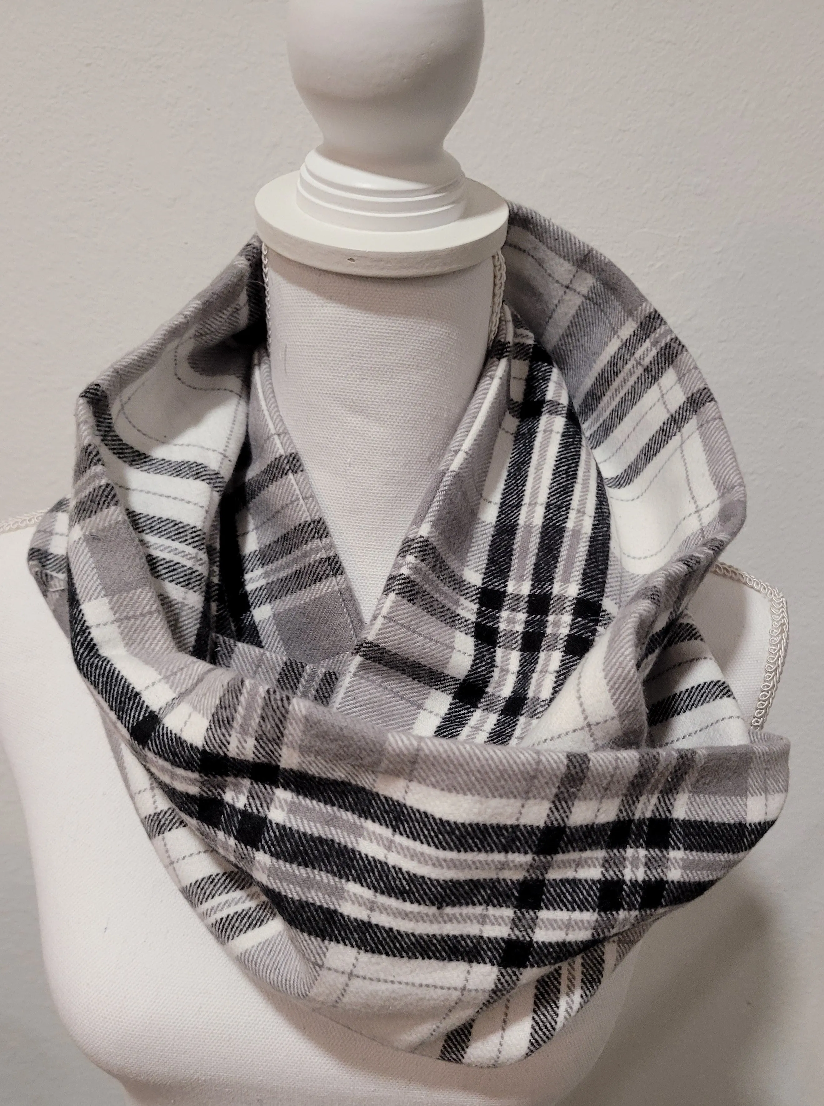 Black and White Plaid Soft Brushed Cotton Infinity Scarf