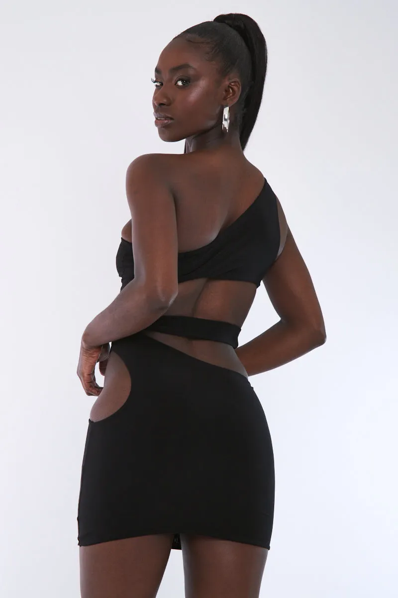 Black Asymmetric Cut Out Mini Dress - Erin