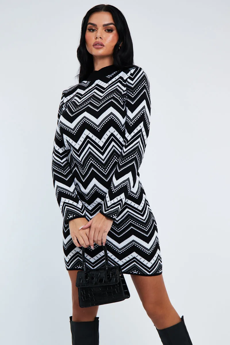 Black Aztec Print Knit Dress - Gira