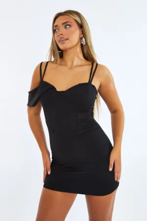 Black Corset Detail Bodycon Mini Dress - Vera