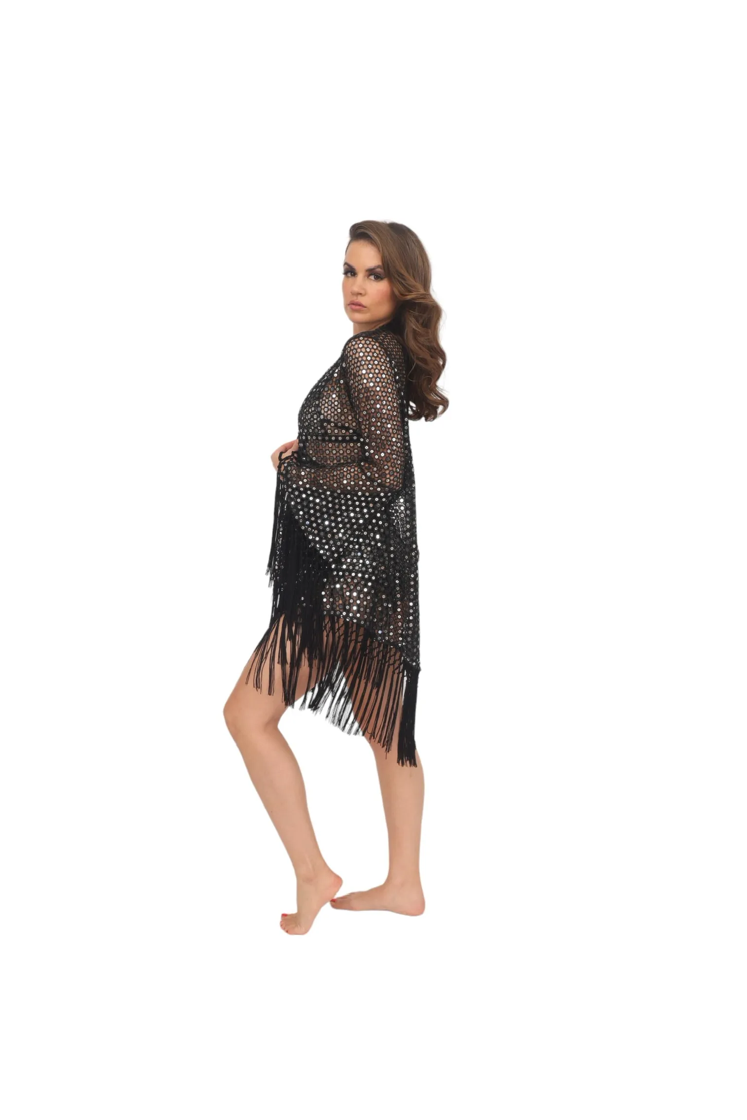 Black Crochet & Mirror Coverup Cardigan