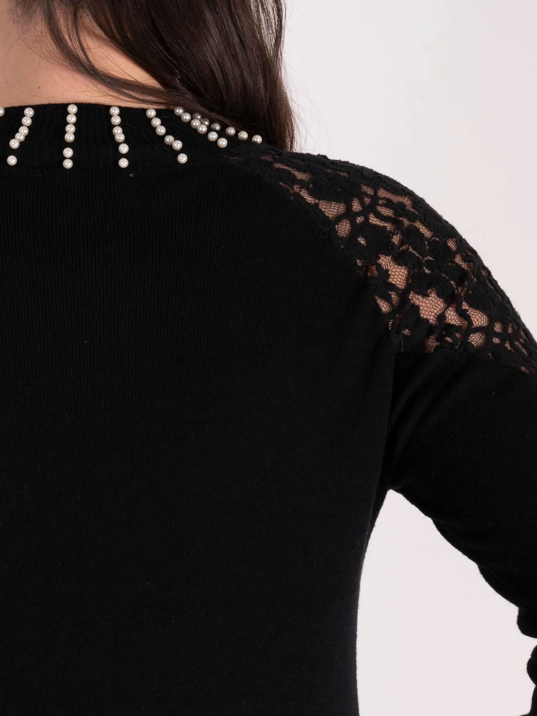 Black Lace And Pearls Jumper