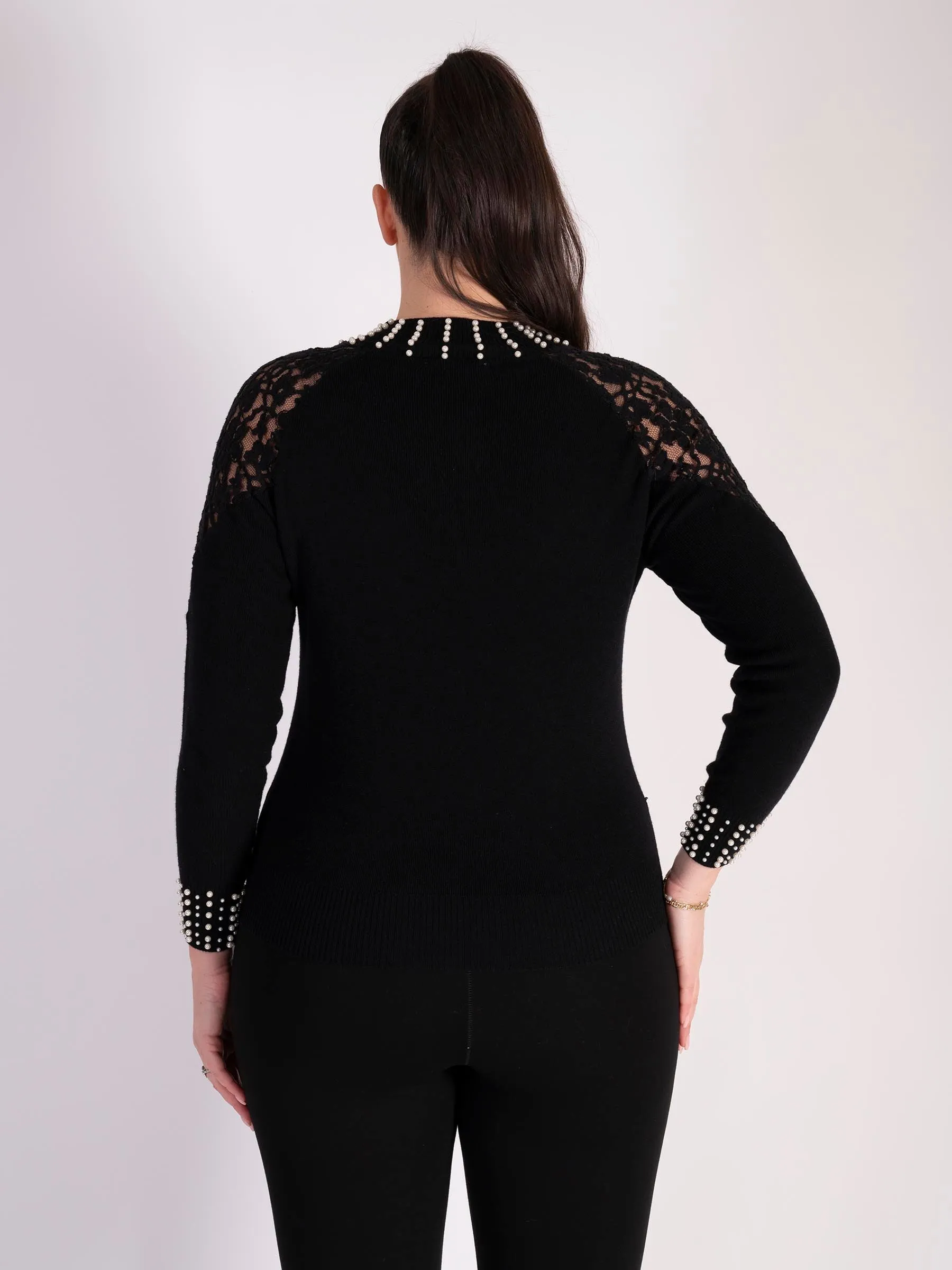 Black Lace And Pearls Jumper