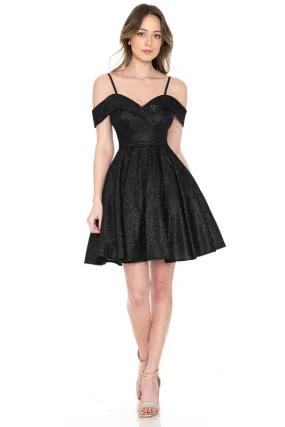 Black Metallic Sweetheart Off Shoulder Short Dress