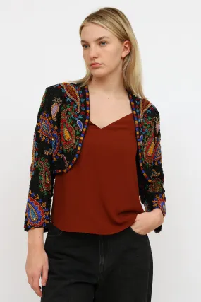 Black Multi Beaded Paisley Cropped Jacket