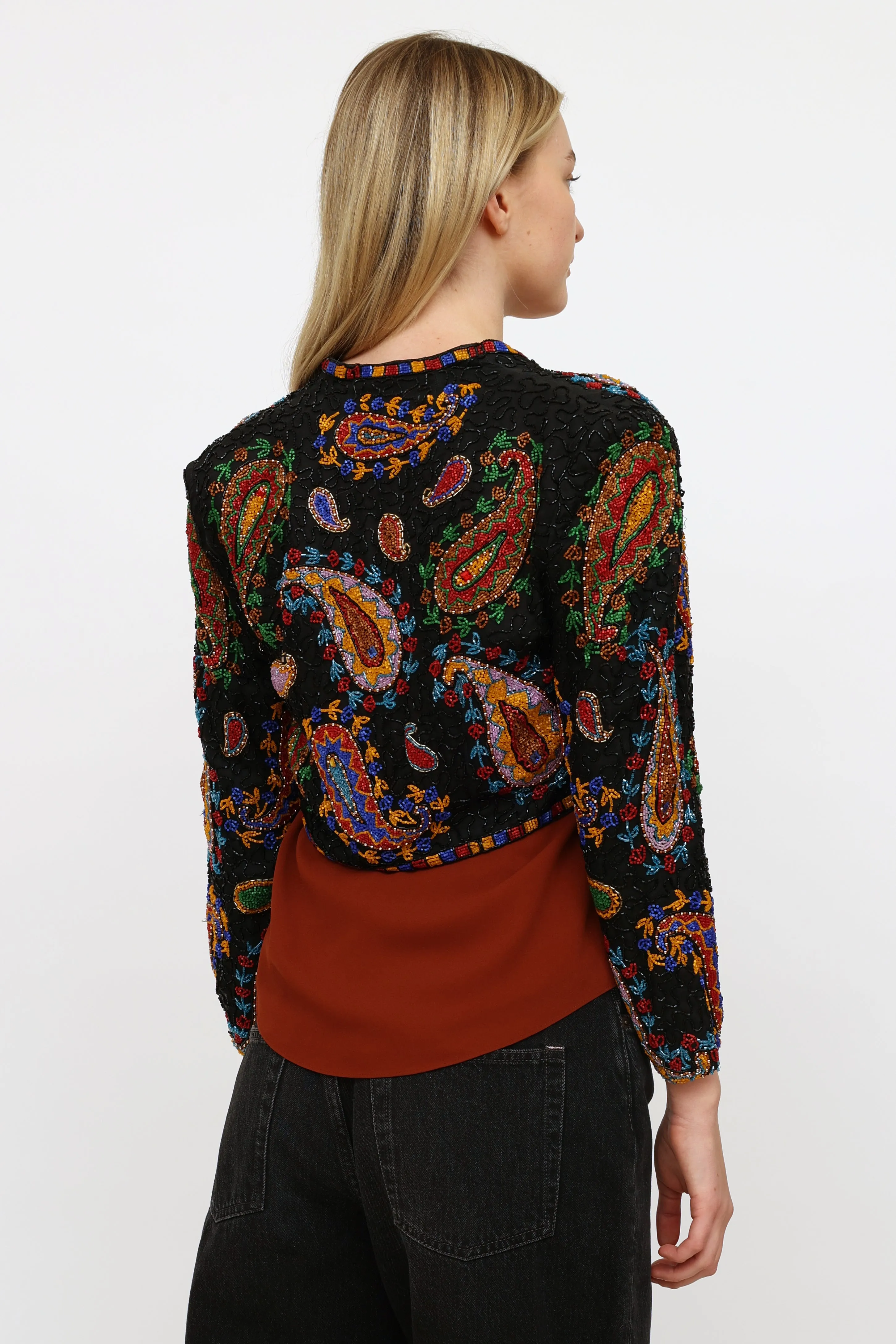 Black Multi Beaded Paisley Cropped Jacket