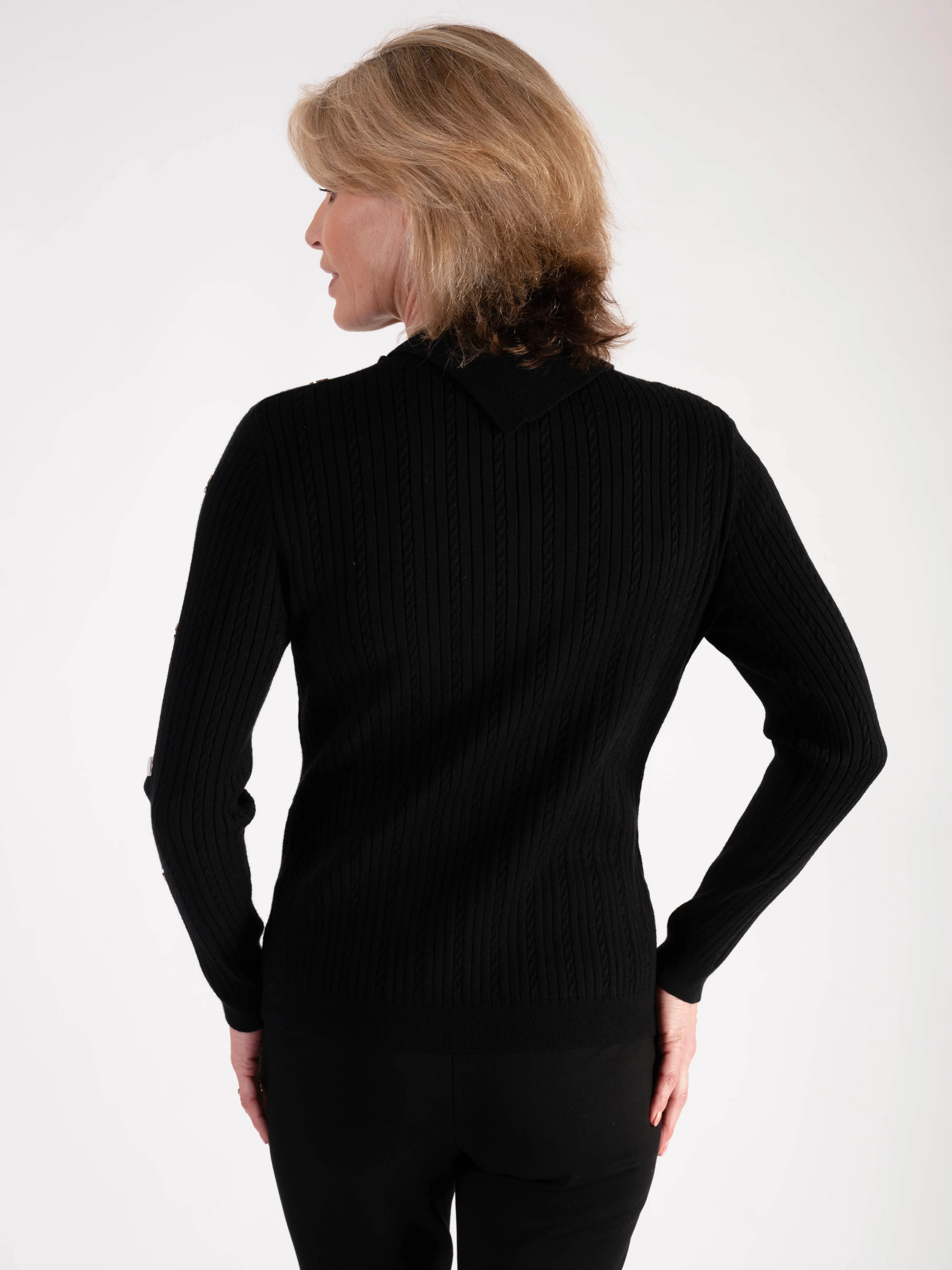 Black Roll Neck Jumper With Button Detail