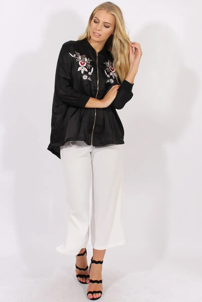 Black Satin Oversized Embroidered Jacket - North