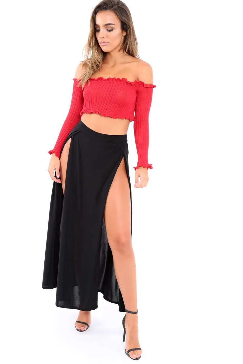 Black Side Split Maxi Skirt - Gina