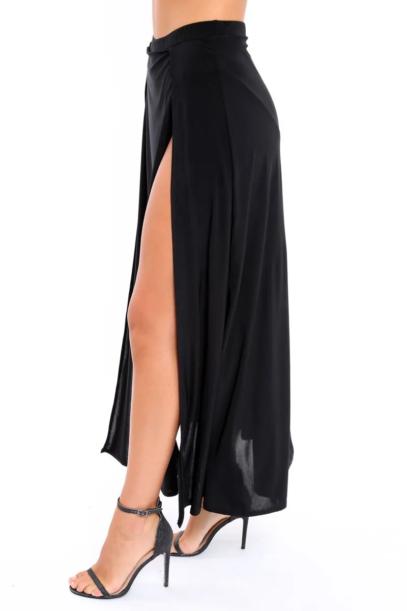 Black Side Split Maxi Skirt - Gina