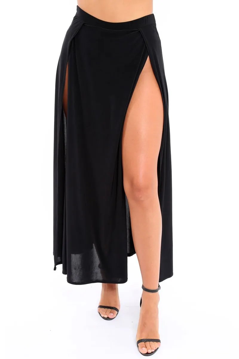 Black Side Split Maxi Skirt - Gina