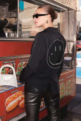 Black Tuxedo Jacket with Sequin Smiley Face