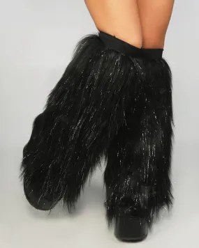 Black/Silver Fluffy Leg Warmers