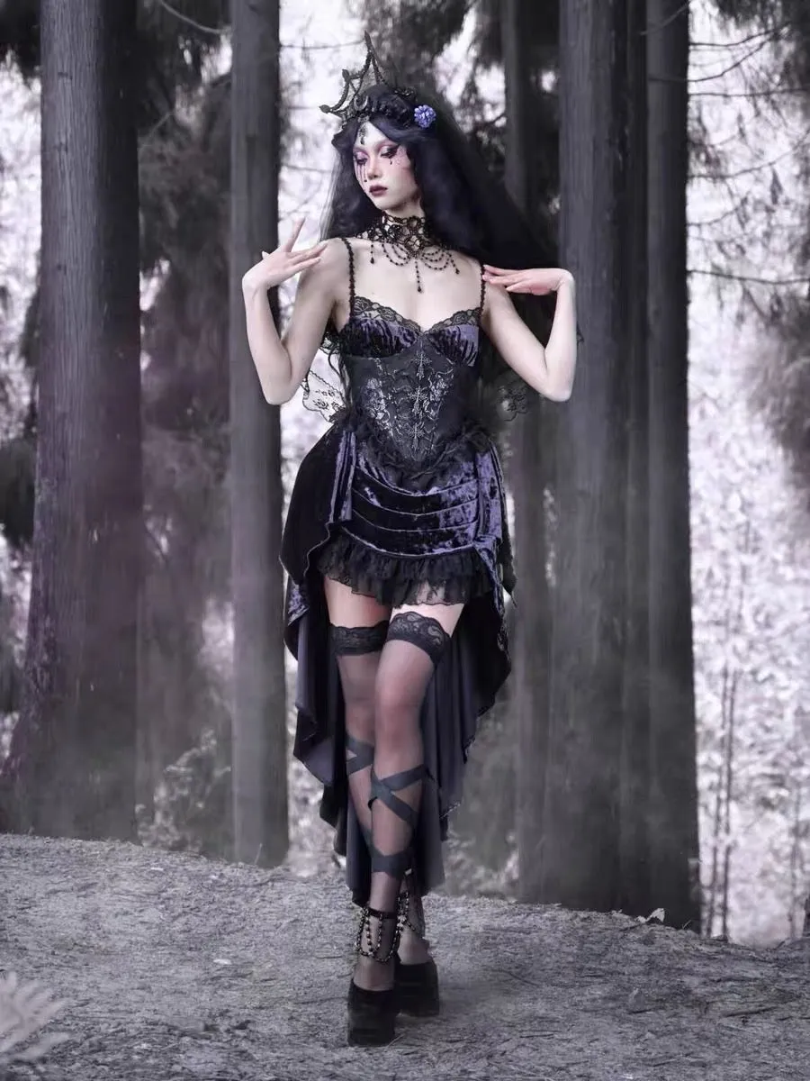 [Blood Supply]Moon Goddess Gothic Velvet Halloween Dress